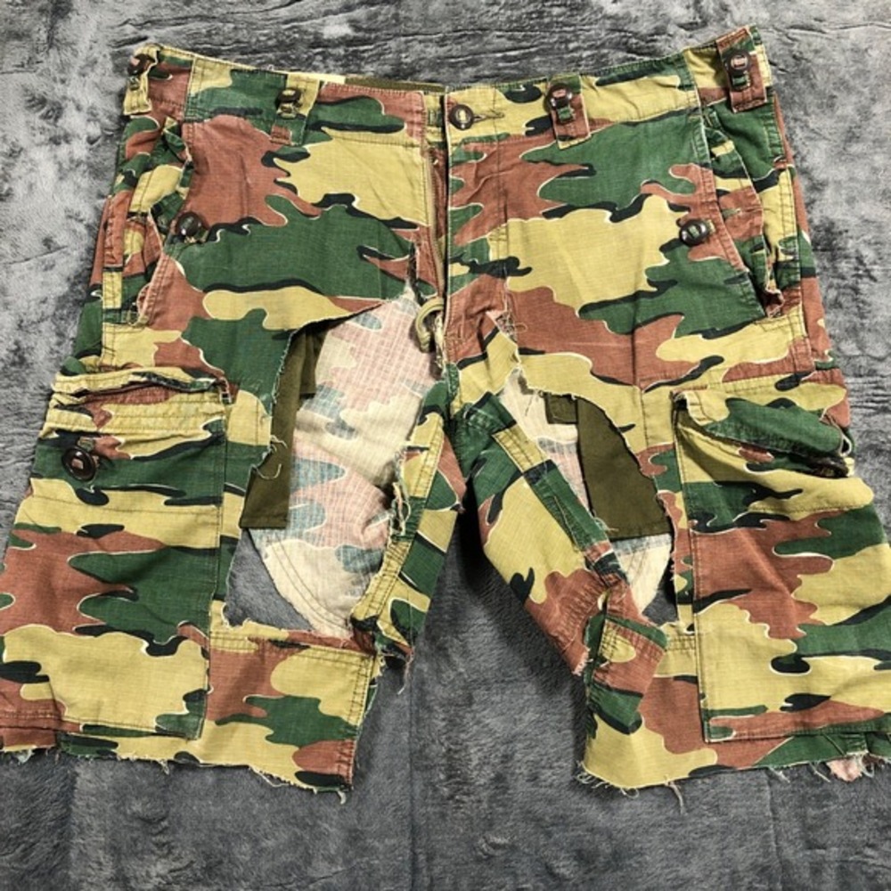 Polo Ralph Lauren Cargo Shorts Men 37 Green Tiger Stripe Camo Distressed Ripstop